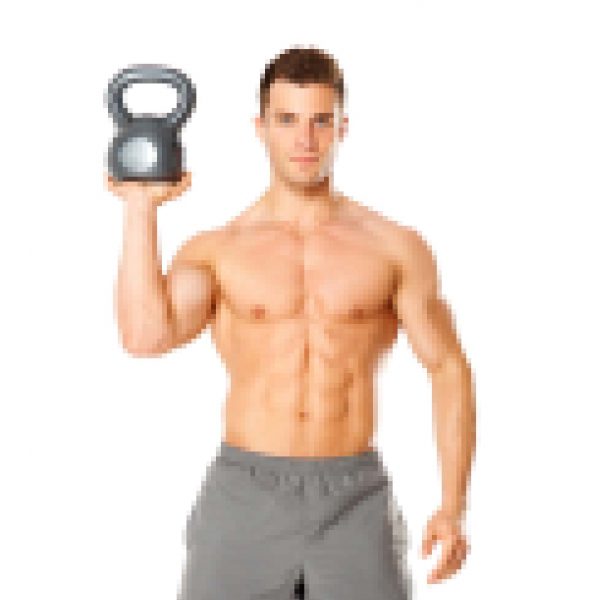 Handsome man working with kettlebell on white Handsome man working with kettlebell on white background
